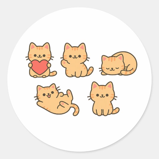Autocollant Multi-Chats – 5 Chats Mignons Kawaii ( (Devant)