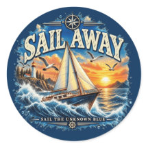 Autocollant nautique bleu inconnu Sail Away