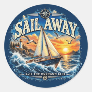 Autocollant nautique bleu inconnu Sail Away