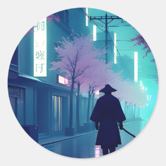 Autocollant Neon Samurai – Rétro Anime Cyberpunk T