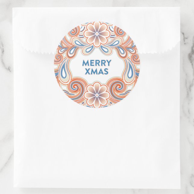 Autocollant Noël Joyeux vintage avec fleurs orange (Sac)