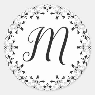 Autocollant noir et blanc initial décoré d'un