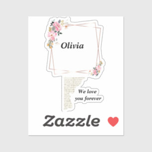 Autocollant nominatif Olivia – Ligne fleurie dorée