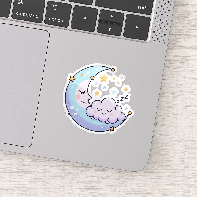 Autocollant Nuage Lune Dormante Kawaii Céleste (Détail)