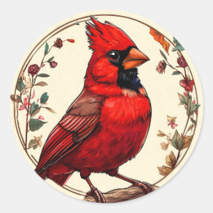 Autocollant oiseau cardinal floral nature