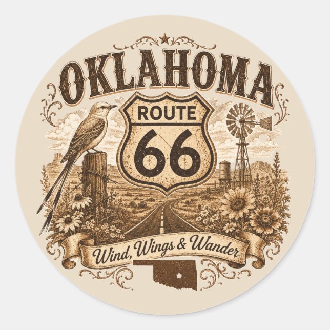 Autocollant Oklahoma Route 66 Wind Wings (Devant)