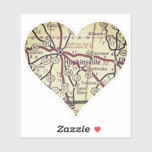 Autocollant Old Hopkinsville KY Map (Feuille)