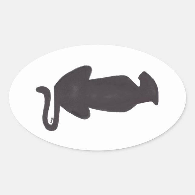 Autocollant ovale blanc silhouette de chat noir (Devant)