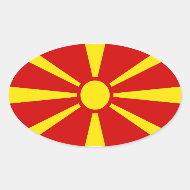 Autocollant ovale du drapeau de Macédoine (Devant)