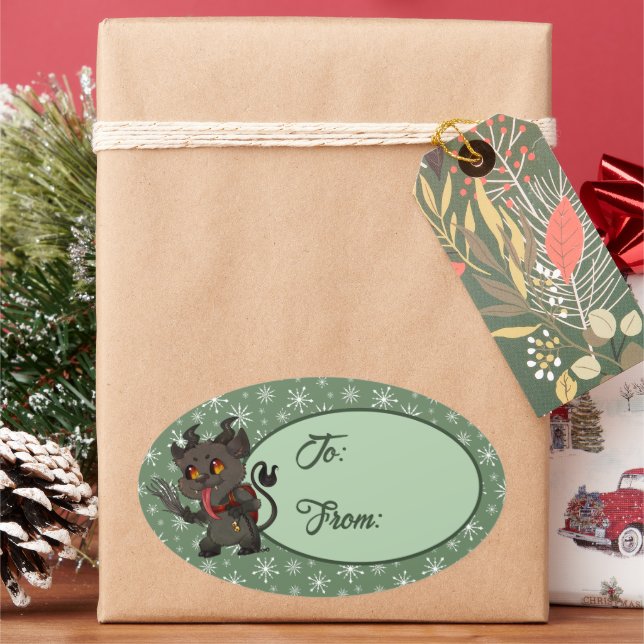 Autocollant ovale Krampus personnalisé (vacances)