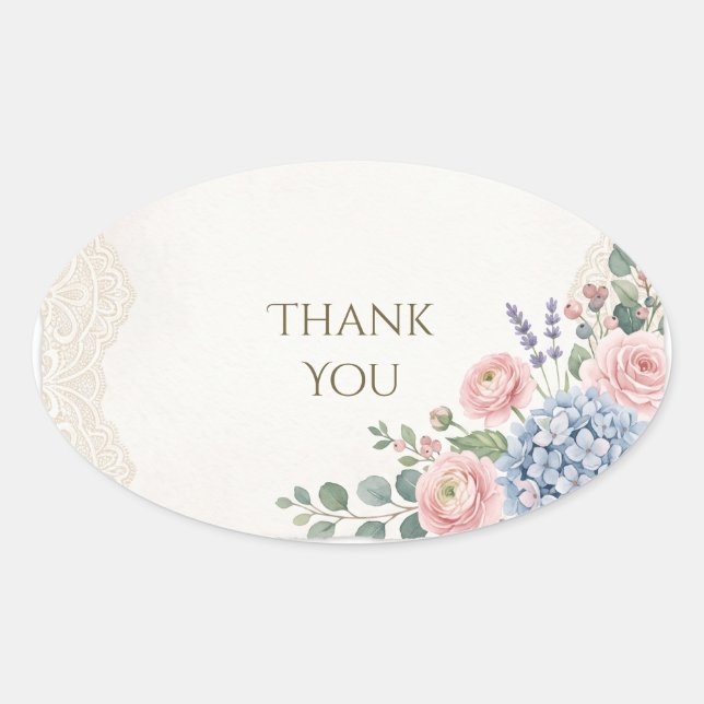 Autocollant ovale Merci Hydrangea Lavande Rose Blu (Devant)