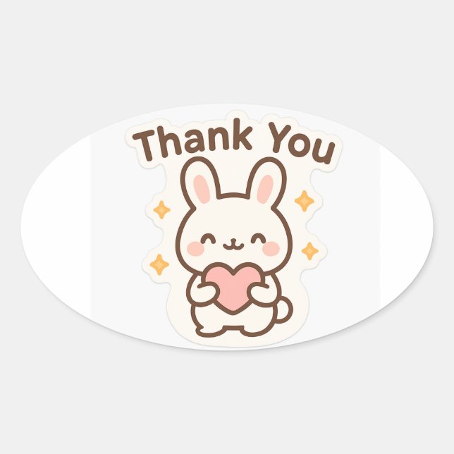 Autocollant ovale Merci Kawaii Bunny (Devant)