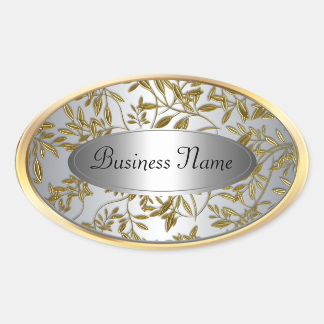 Autocollant ovale noir argent or floral (Devant)