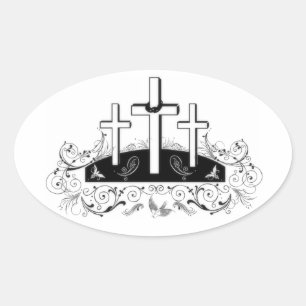 Autocollant ovale trois croix