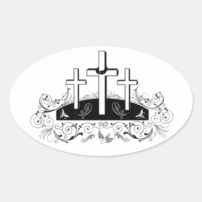 Autocollant ovale trois croix (Devant)