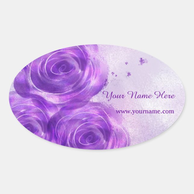 Autocollant ovale violet Rose (Devant)
