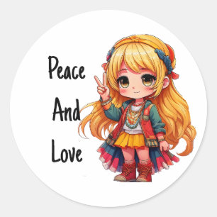 Autocollant Paix et Amour - Chibi art