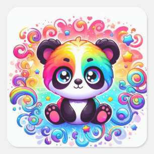 Autocollant panda arc-en-ciel heureux