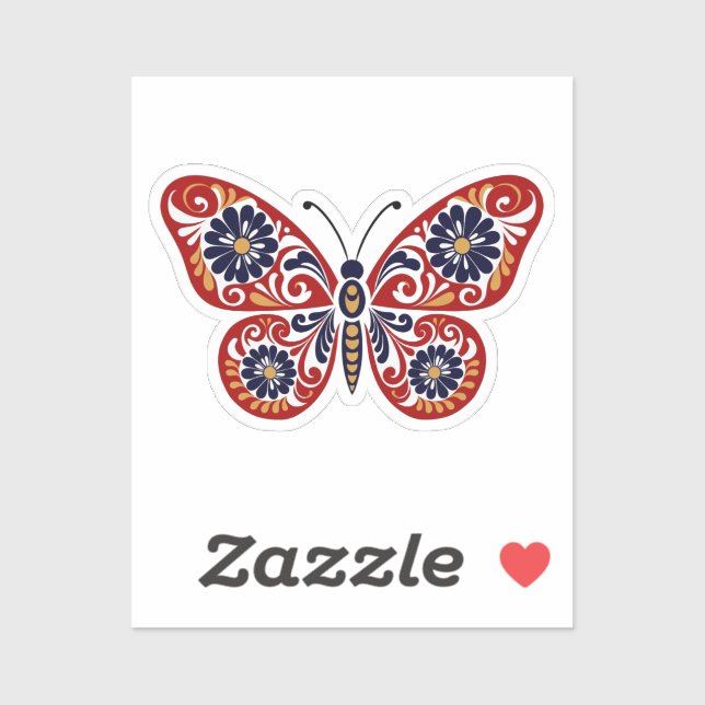 Autocollant papillon d'art folklorique - Flore rou (Feuille)