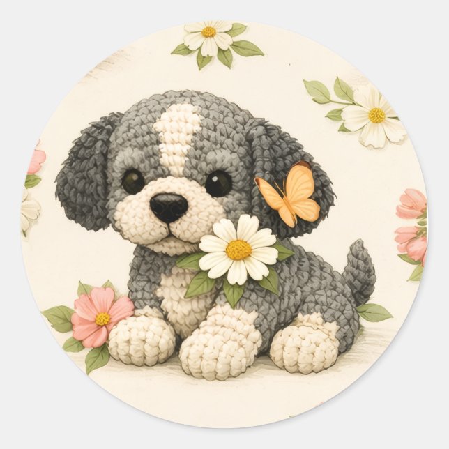 Autocollant papillon floral chiot mignon – Fantais (Devant)