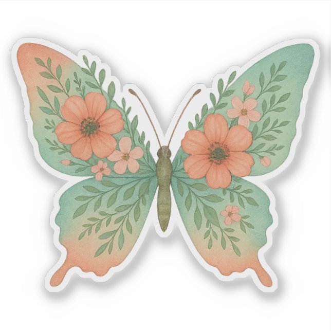 Autocollant Papillon Floral Pastel (Devant)