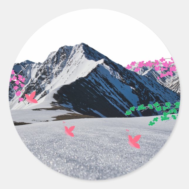 Autocollant Papillons et Paysage de Montagne (Devant)