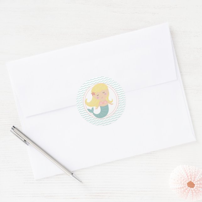 Autocollant pastel pour anniversaire de sirène (Enveloppe)
