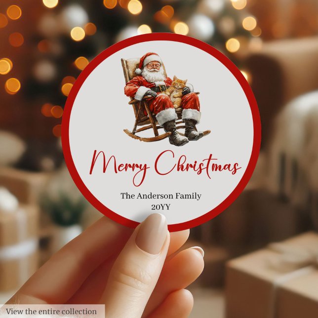 Autocollant Père Noël rustique pour étiquettes de  (Rustic Santa Claus Sticker for Holiday Gift Tags)