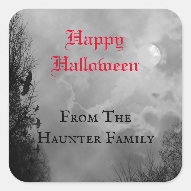 Autocollant personnalisé Bonne Halloween Pleine Lu (Devant)