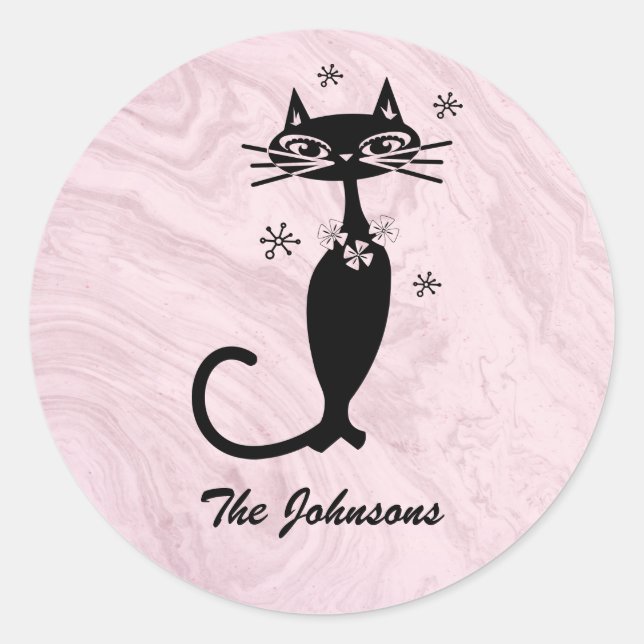 Autocollant personnalisé Chat Noir Rétro Atomique (Devant)