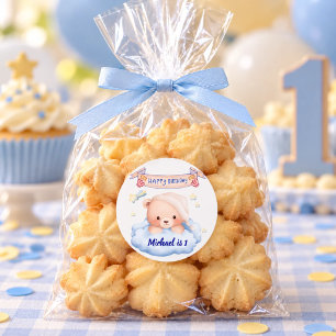 Autocollant personnalisé d'anniversaire d'ours en
