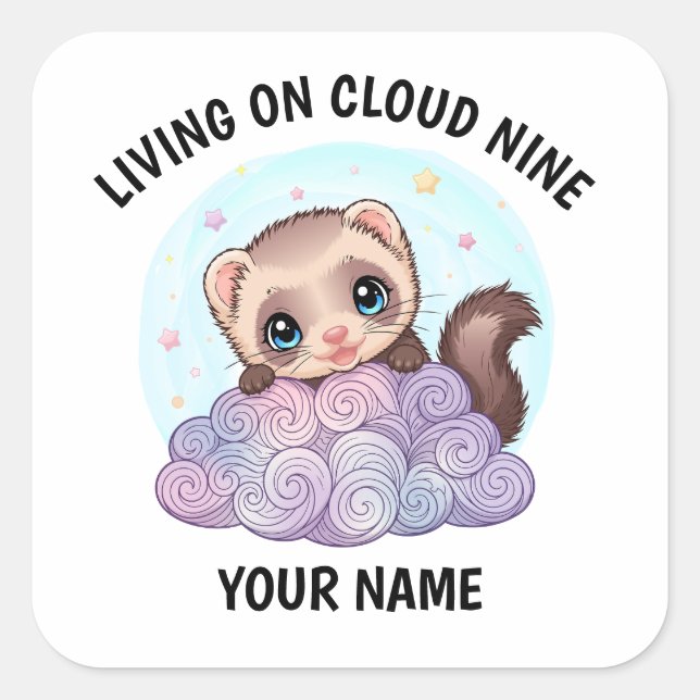 Autocollant personnalisé de furet mignon avec text (Devant)