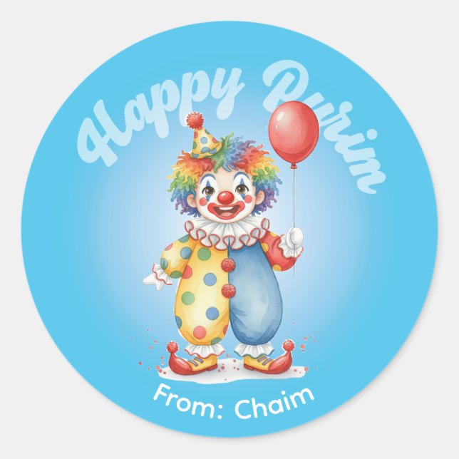 Autocollant Personnalisé de Pourim - Thème Clown (Devant)