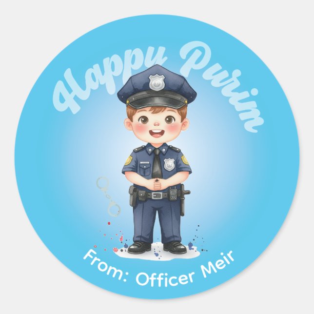 Autocollant personnalisé de Pourim - Thème Police (Devant)