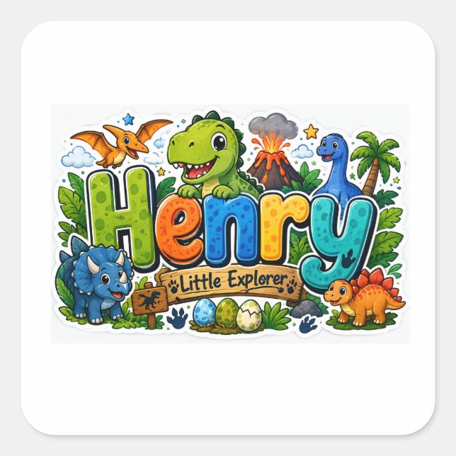 Autocollant Personnalisé Dinosaure Explorateur Hen (Devant)
