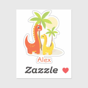 Autocollant personnalisé Dinosaure jaune rouge pou