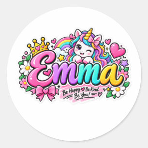 Autocollant personnalisé Emma Licorne Mignonne