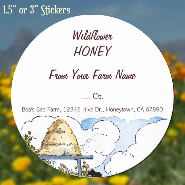 Autocollant personnalisé Happy Beehive Art Vintage (Beehive and bees vintage art honey stickers)