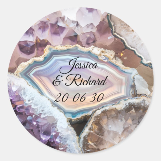 Autocollant Personnalisé Mariage Cristal Géode (Devant)