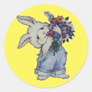 Autocollant Petit Lapin Avec Fleurs