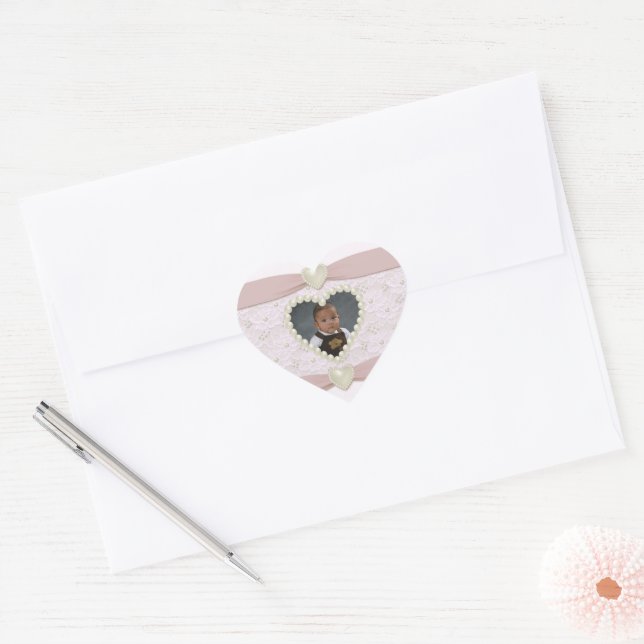 Autocollant photo bébé rose pastel perle dentelle (Enveloppe)