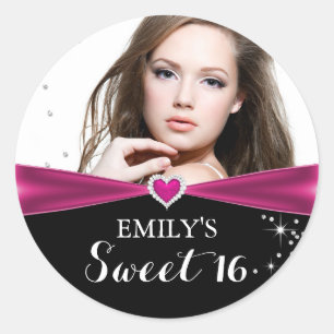 Autocollant Photo Cœur Pailleté Rose Sweet Sixteen