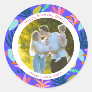 Autocollant photo d'anniversaire floral moderne co
