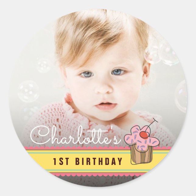 Autocollant photo d'anniversaire Gâteau cupcake ro (Devant)