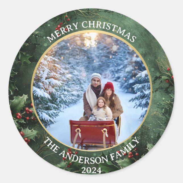 Autocollant photo de Noël personnalisé (Devant)