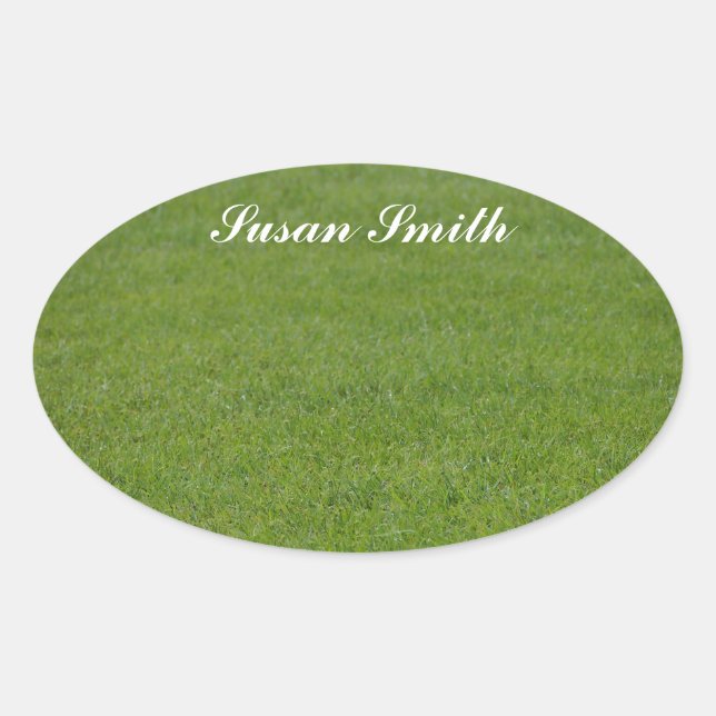 Autocollant photo ovale avec nom - herbe verte (Devant)