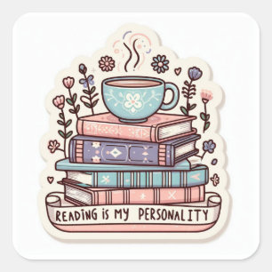 Autocollant Pile de Livres & Café Cosy - La Lectur