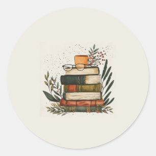 Autocollant Pile de livres et café