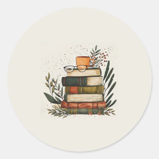 Autocollant Pile de livres et café (Devant)