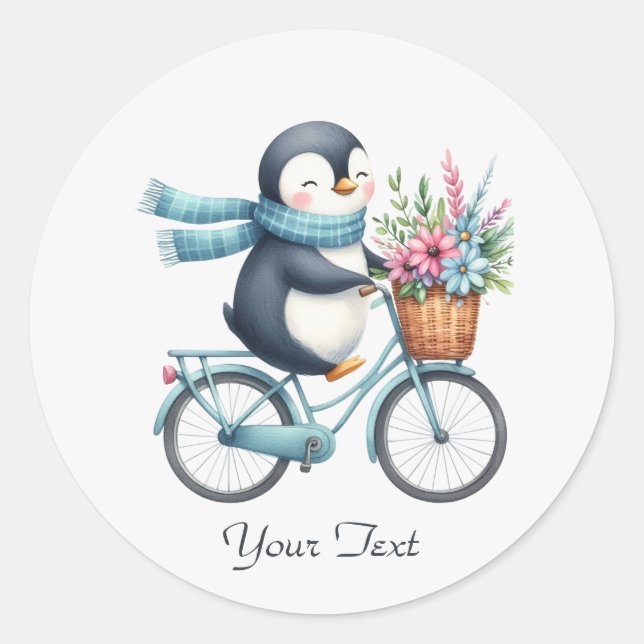 Autocollant Pingouin Vélo Floral (Devant)